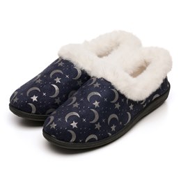 FT2608 LADIES FOIL PRINT MOON & STARS FULL SLIPPER