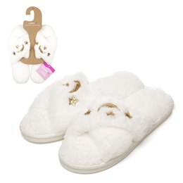 FT2616 LADIES APPLIQUE MOON & STARS SLIPPERS