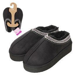 FT2617 LADIES BLACK DETAILED TRIM SLIPPERS