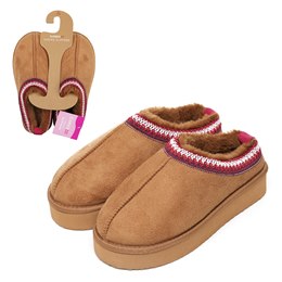 FT2618 LADIES DETAILED TRIM TAN SLIPPERS