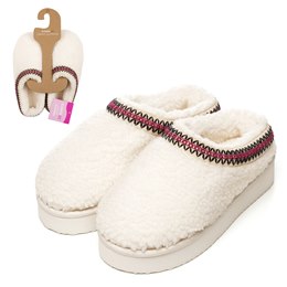 FT2619 LADIES BORG CREAM SLIPPERS