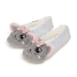 FT2621 KIDS SEQUIN CAT SOFT SOLE SLIPPER