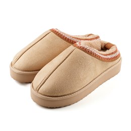 FT2675 LADIES BEIGE FLATFORM SUEDE TRIM DETAIL CLOG