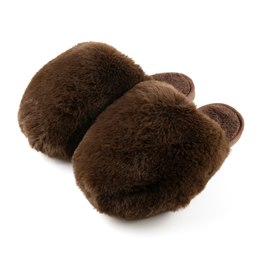 FT2687 LADIES BIG FLUFFY SLIPPERS - DARK BROWN
