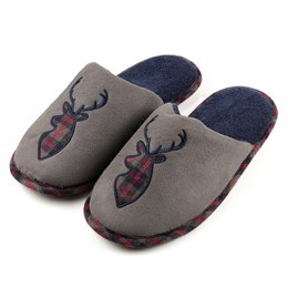 FT2695 MENS STAG HEAD TARTAN SLIPPER