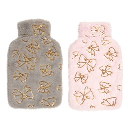 HH0465 2 LITRE PLUSH HOT WATER BOTTLE WITH SEQUIN BOWS