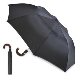 UU0098A MEN'S AUTO FOLDING UMBRELLA WITH WOOD EFFECT HANDLE (BLACK)