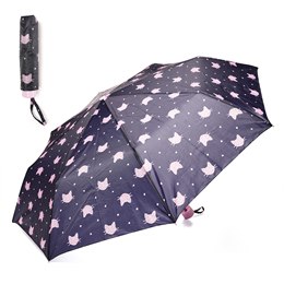 UU0457 NAVY AND PINK CAT PRINT SUPERMINI UMBRELLA
