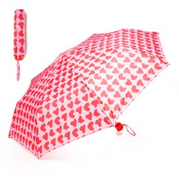 UU0459 LADIES RED AND PINK HEART AOP SUPERMINI UMBRELLA