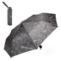 UU0461 LADIES BLACK RAINING CATS AND DOGS SUPERMINI UMBRELLA